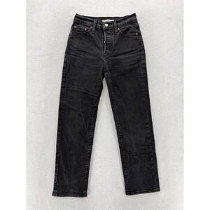 Levis Wedgie Straight Jeans Womens 25 Black Charcoal Wash High Rise Button Fly